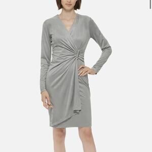 Calvin Klein Faux Suede Tin Gray V-Neck Long Sleeve Soft Dress Size 4 NWT